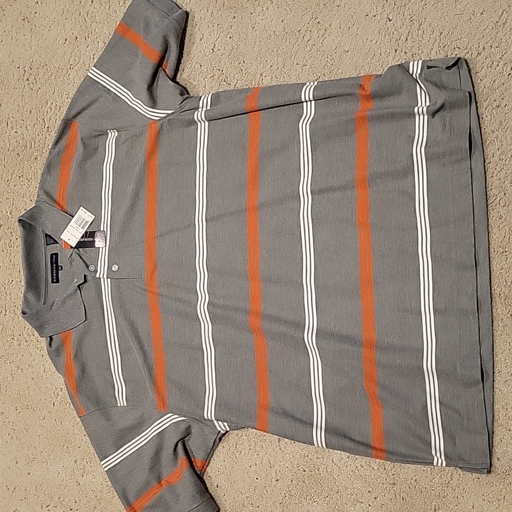 NWT New Siegfried 3XLT XXXLT Polo Short Sleeve Grey w Orange and White Stripes